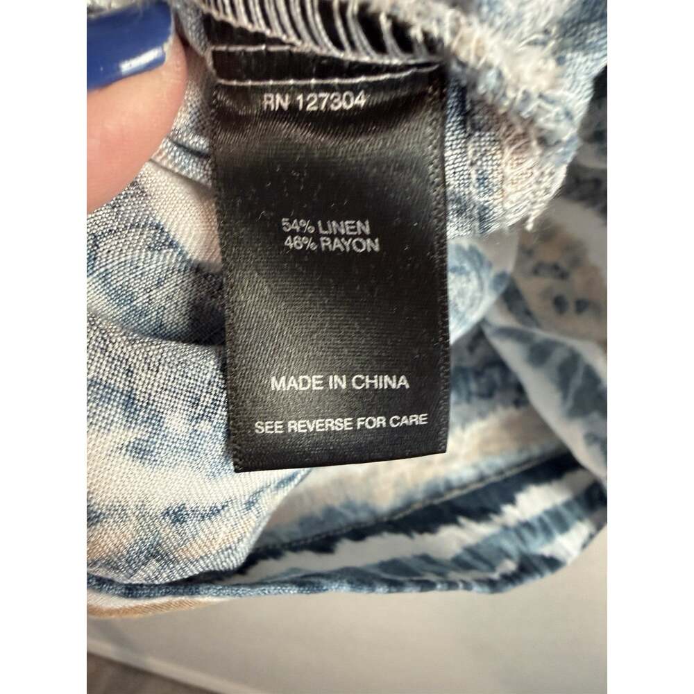 Ali Miles XL Blue Beige White Striped Linen-Blend Boxy Pullover Short Sleeve Top - Picture 6 of 9
